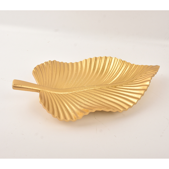 2025 New Arrival Solid Wood Gold Leaf Shape Tabletop Decor Organizer