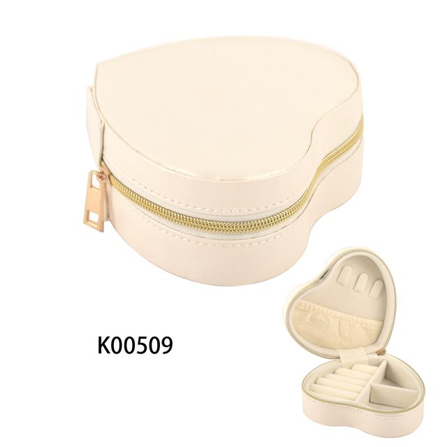 Customized Portable Cute Heart Shaped White Zipper Jewelry Box for Home and Travel