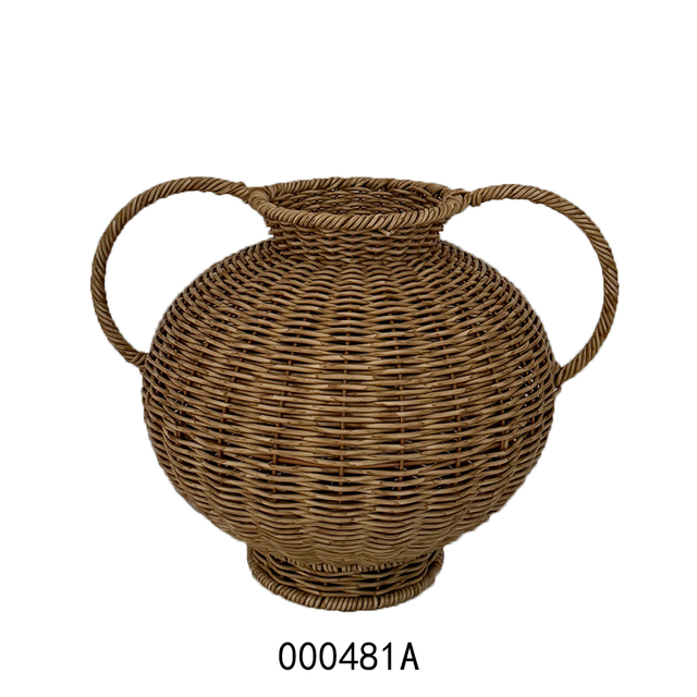 Natural Wicker Rattan Handwoven Sustainable Material Space-Saving Flower Vase with Handles for Indoor and Outdoor