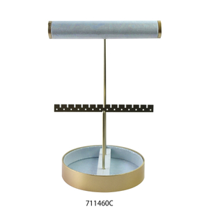 High Quality Reinforced Metal Frame Fabric Jewelry Stand with Mirror and Hangbar for Desktop Decor & Storage 