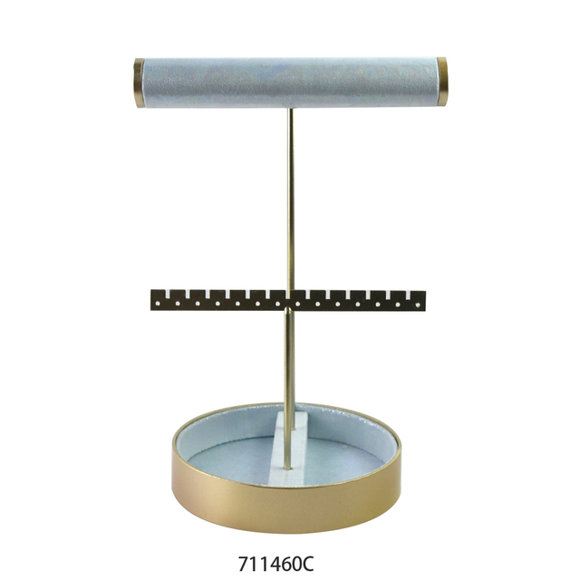 High Quality Reinforced Metal Frame Fabric Jewelry Stand with Mirror and Hangbar for Desktop Decor & Storage 