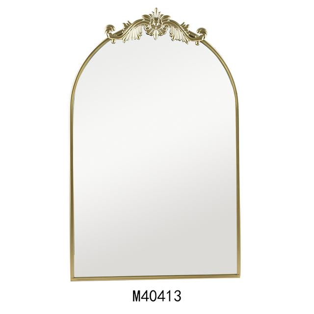Gold Metal Wall Hanging Arch Make Up Living Bath Room Mirror with Bowknot for Home Decor