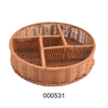 Multi-Functional Handwoven Round Plastic Rattan Fruit Tray with Divider for Household Snack Tea Candy Fruit Basket