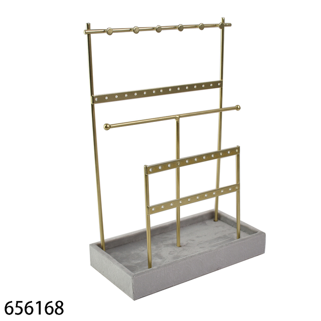Luxury Metal Display Metal Hooks Jewelry Stand with Fabric Storage