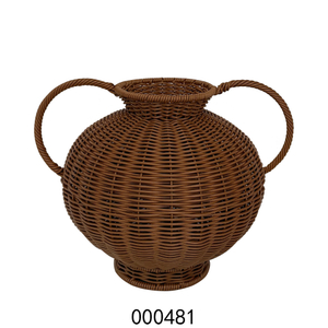Natural Wicker Rattan Handwoven Sustainable Material Space-Saving Flower Vase with Handles for Indoor and Outdoor