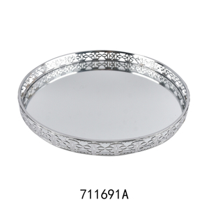 Gold Metal Rectangle Tray Decorative Vanity Tray with Mirror Bottom for Bathroom Dresser Decor