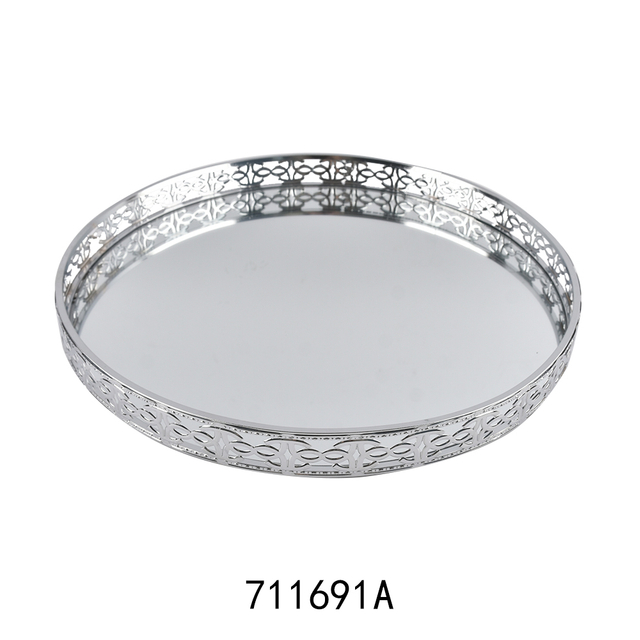 Gold Metal Rectangle Tray Decorative Vanity Tray with Mirror Bottom for Bathroom Dresser Decor