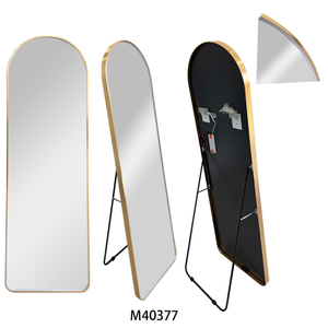 Gold Aluminum Alloy Full Length Arch Make Up Freestanding Dressing Mirror with Metal Stand for Home Living Bath Room Store