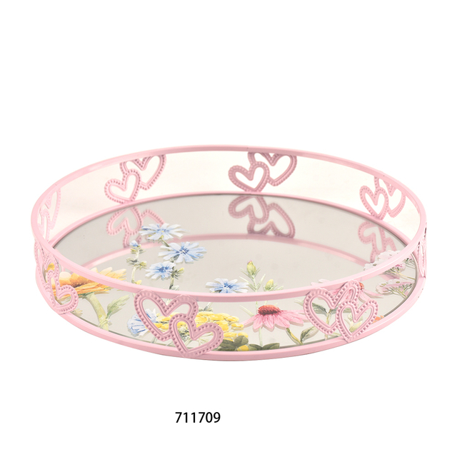 Gold Metal Rectangle Tray Decorative Vanity Tray with Mirror Bottom for Bathroom Dresser Decor