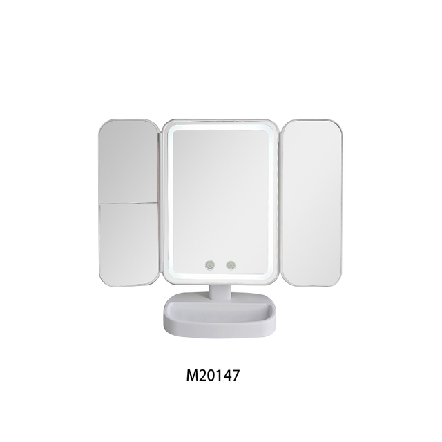 Hot Sale Injection Tri-fold LED Desk Top Make Up Living Bath Room Mirror for Home Decor