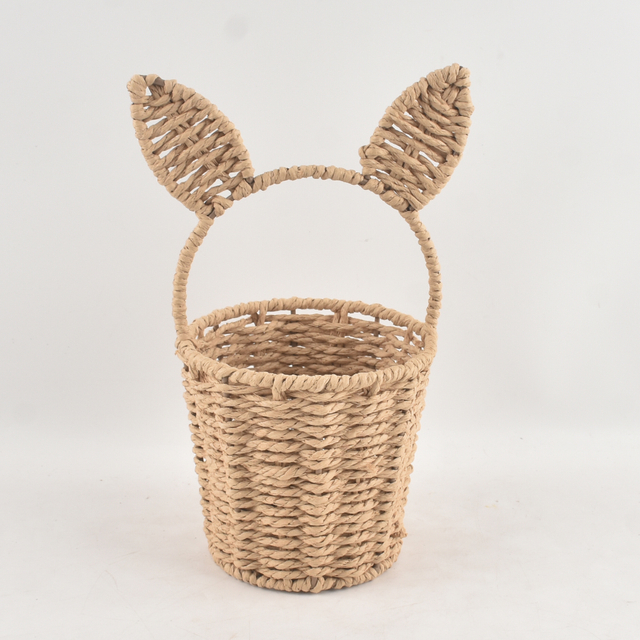 Modern Style Rattan Handwoven Easter Flower Basket Cute Rabbit Ears Shaped Handmade Storage Baskets