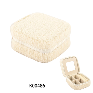 Wholesale Square Dark Blue Velvet Jewelry Box with Zipper and Mirror for Earings Rings and Necklace Storage