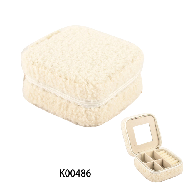 Wholesale Square Dark Blue Velvet Jewelry Box with Zipper and Mirror for Earings Rings and Necklace Storage